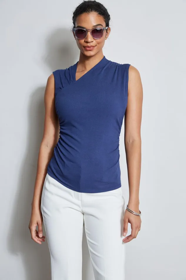 Outlet 8211 Women Tops Elie Tahari Asymmetric Rib Knit Slate Blue