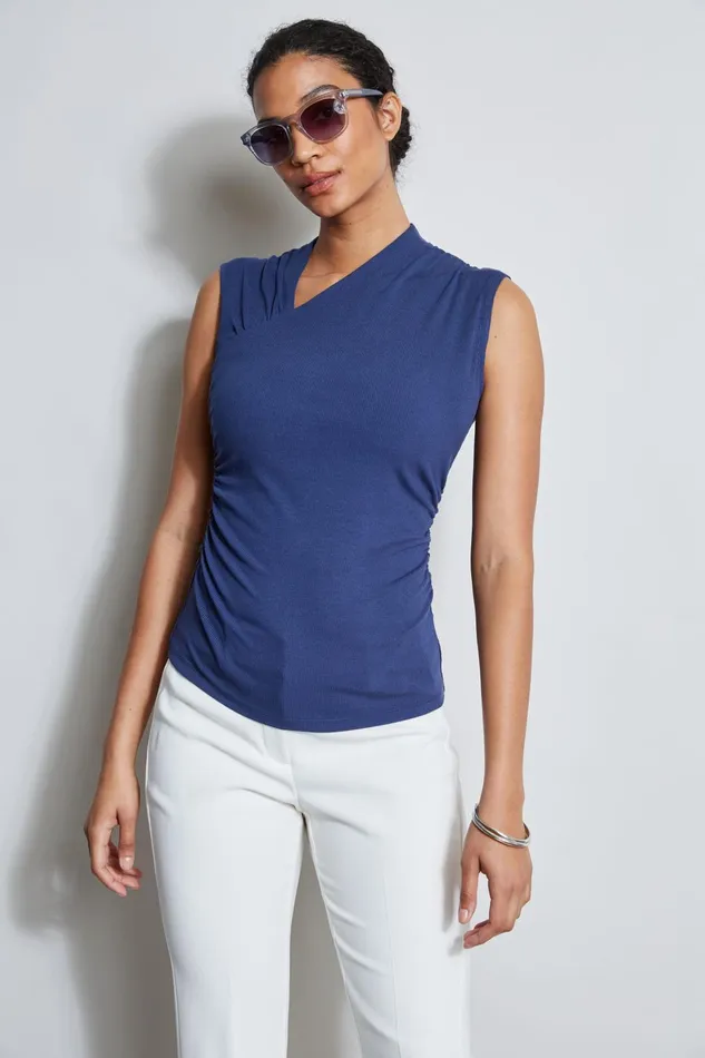 Outlet 8211 Women Tops Elie Tahari Asymmetric Rib Knit Slate Blue