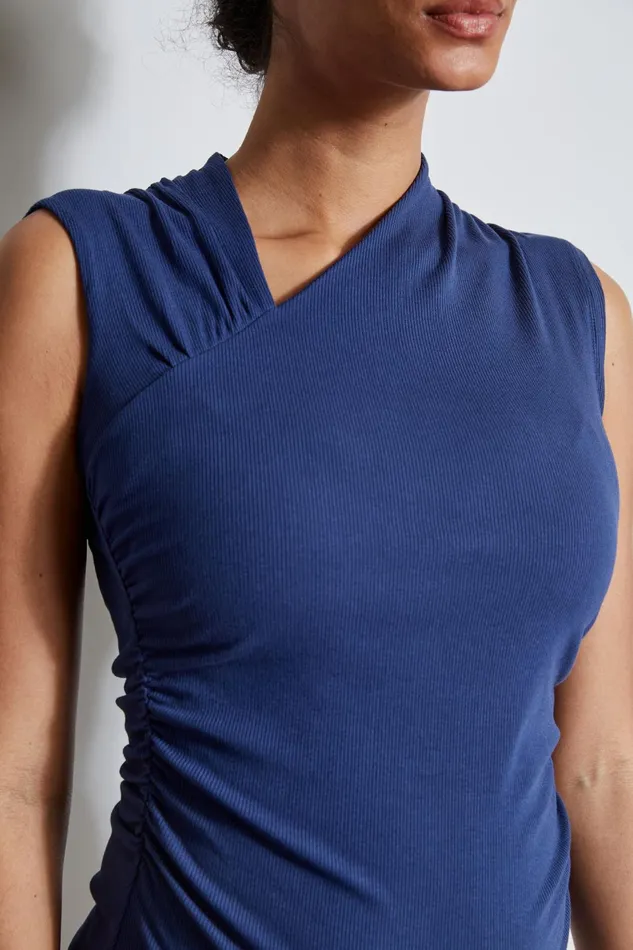 Outlet 8211 Women Tops Elie Tahari Asymmetric Rib Knit Slate Blue