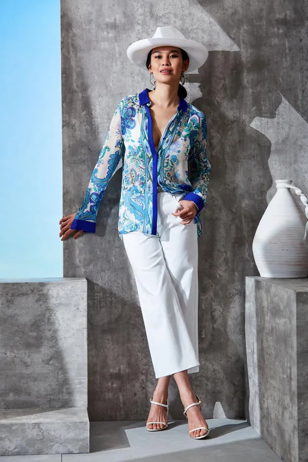 Outlet 8211 Women Tops Elie Tahari Calypso Scarf Silk Shirt Multi