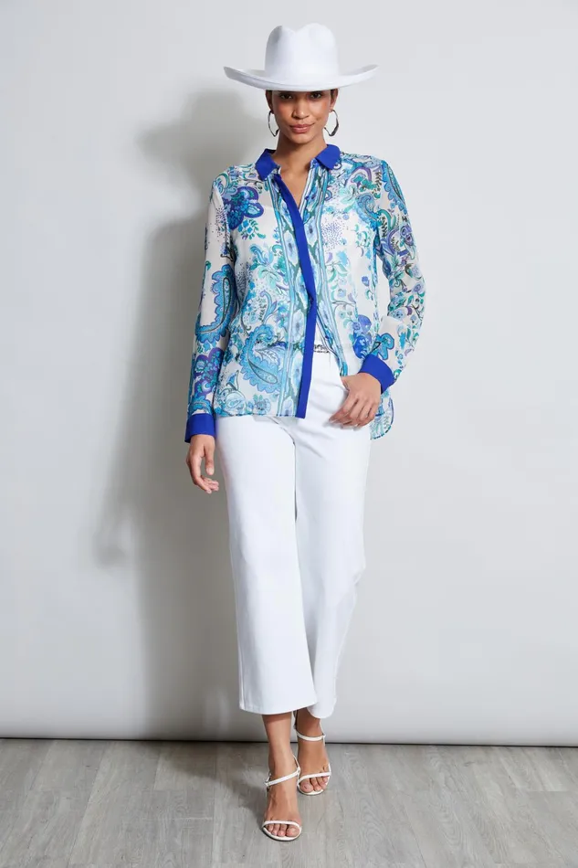 Outlet 8211 Women Tops Elie Tahari Calypso Scarf Silk Shirt Multi