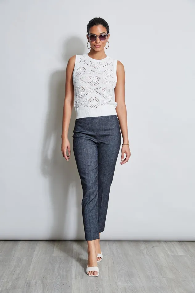 Outlet 8211 Women Tops Elie Tahari Crochet Cotton Sweater Tank Pearl