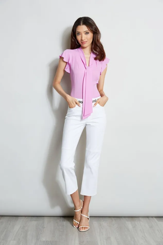 Outlet 8211 Women Tops Elie Tahari Flutter Sleeve Tie Shirt Bright Viola