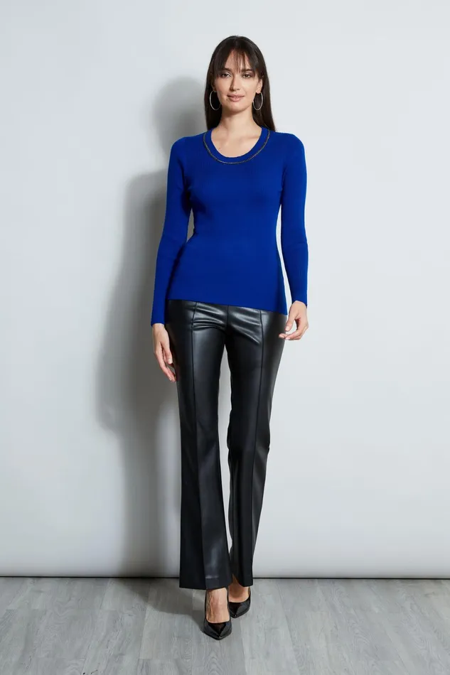 Outlet 8211 Women Tops Elie Tahari Merino Rib Chain Detail Sweater Klein Blue