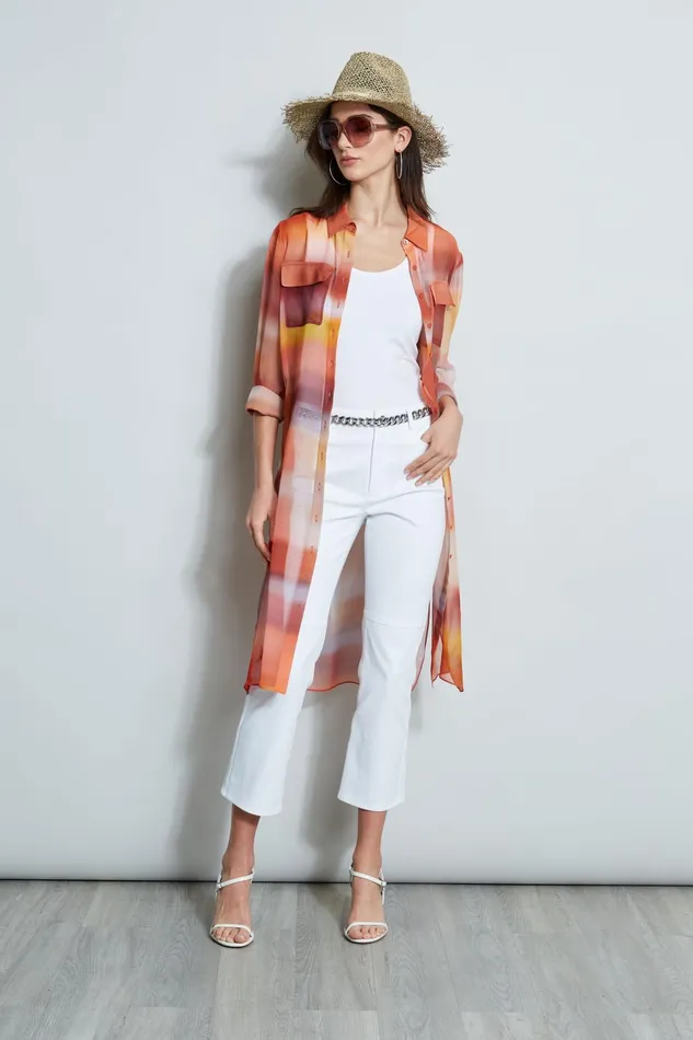 Outlet 8211 Women Tops Elie Tahari Ombre Silk Chiffon Maxi Shirt Ginger Multi