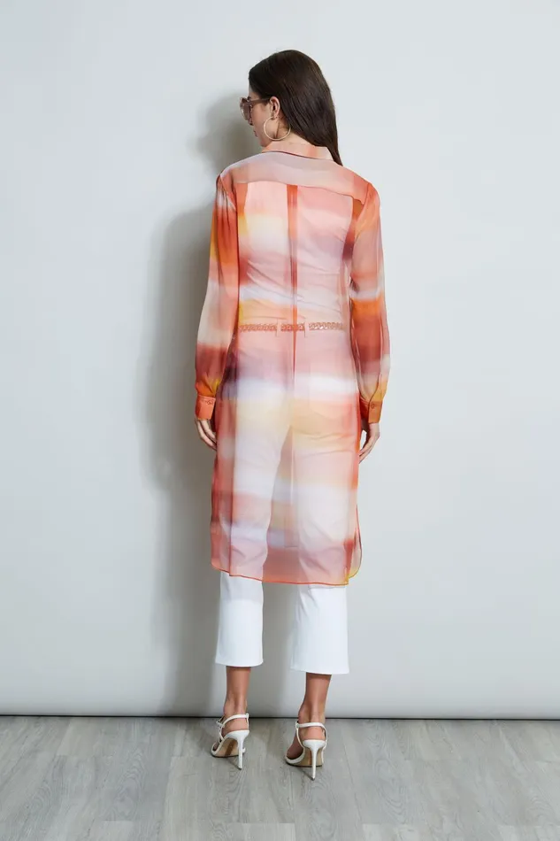 Outlet 8211 Women Tops Elie Tahari Ombre Silk Chiffon Maxi Shirt Ginger Multi