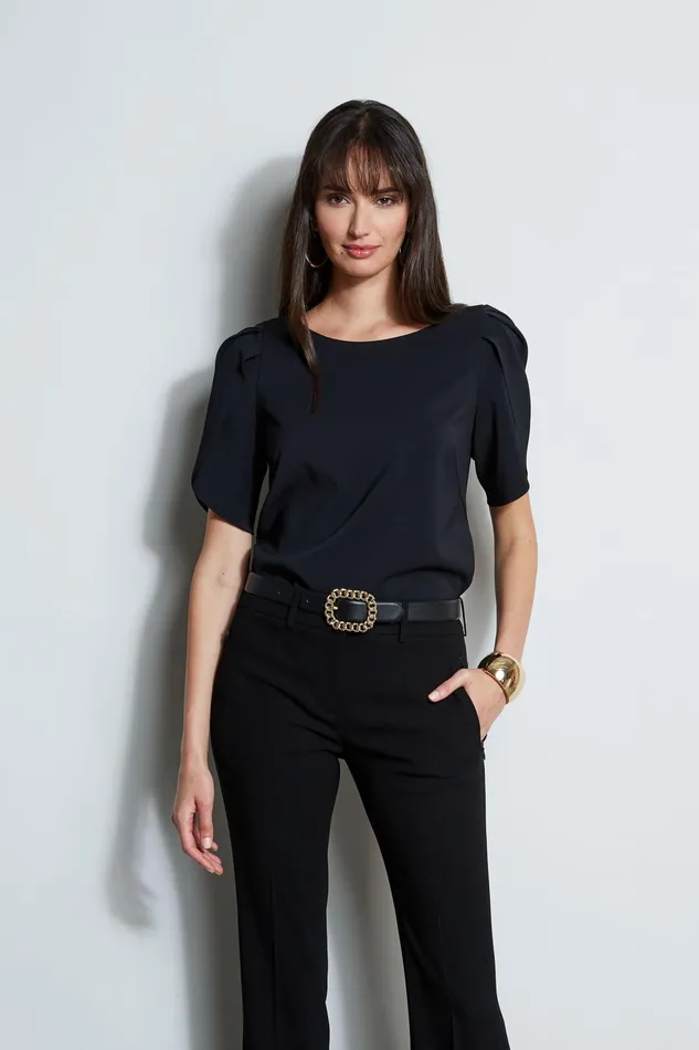 Outlet 8211 Women Tops Elie Tahari Pleat Sleeve Shirt Black