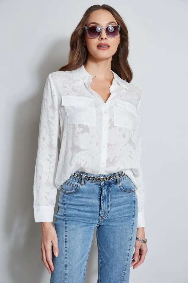 Outlet 8211 Women Tops Elie Tahari Silk Jacquard Utility Shirt Foam