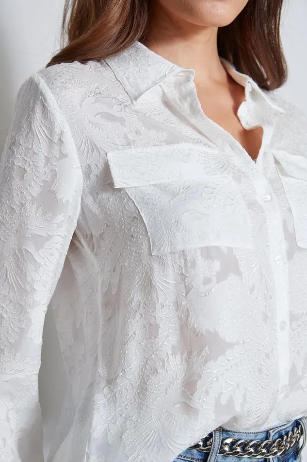 Outlet 8211 Women Tops Elie Tahari Silk Jacquard Utility Shirt Foam