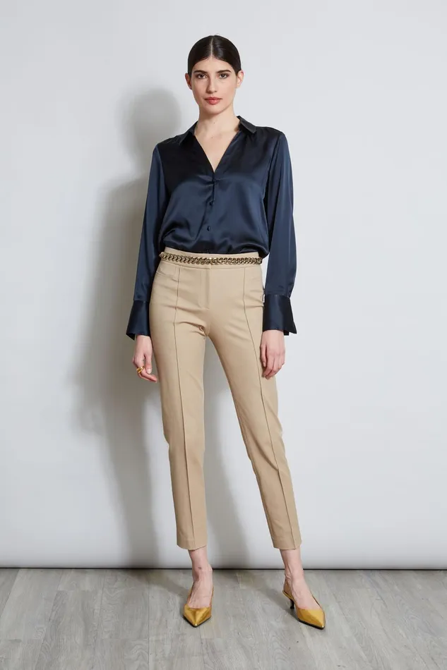 Outlet 8211 Women Tops Elie Tahari Silk Satin Button Down Shirt Stargazer