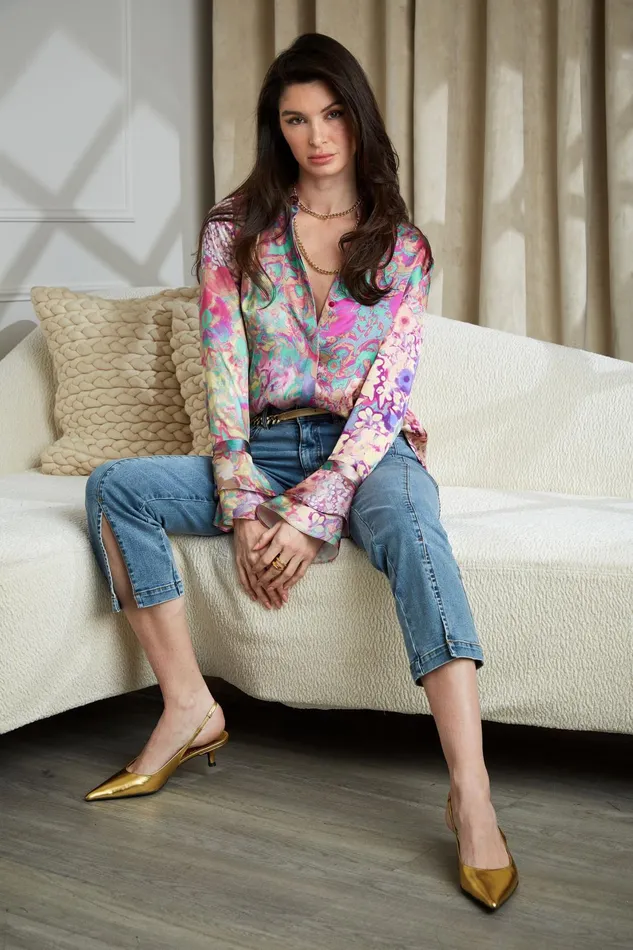 Outlet 8211 Women Tops Elie Tahari Silk Satin Field Floral Shirt Multi