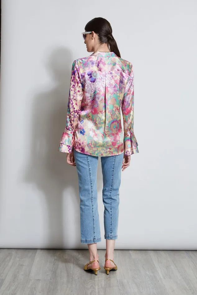 Outlet 8211 Women Tops Elie Tahari Silk Satin Field Floral Shirt Multi