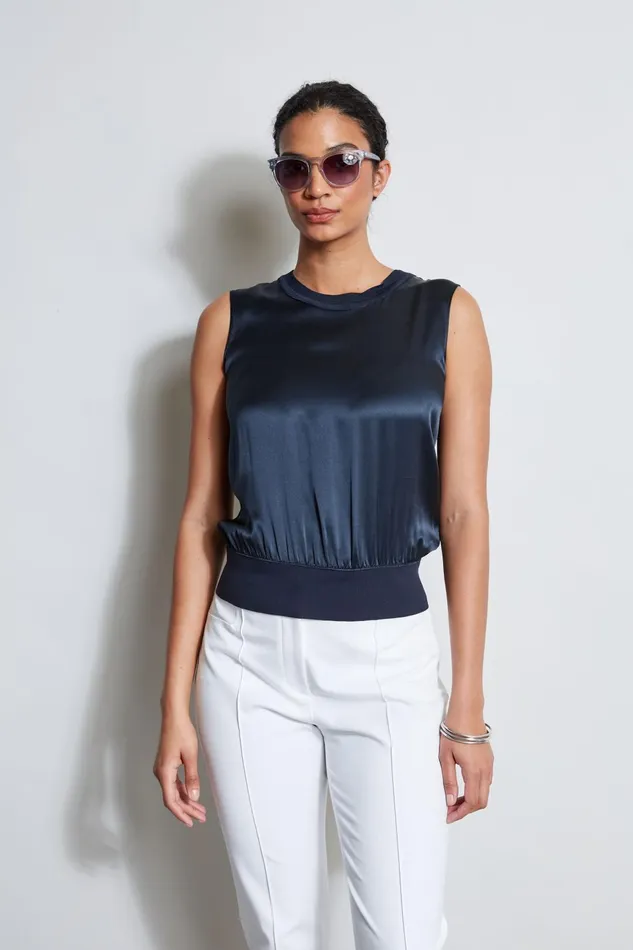 Outlet 8211 Women Tops Elie Tahari Silk Satin Rib Shirt Stargazer
