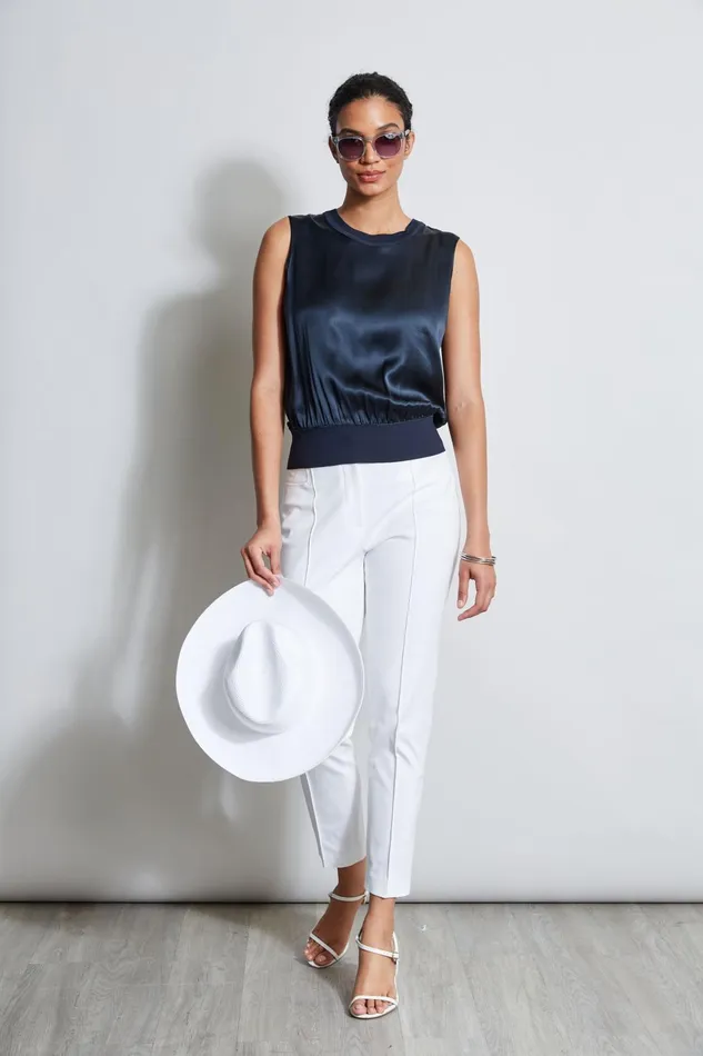 Outlet 8211 Women Tops Elie Tahari Silk Satin Rib Shirt Stargazer