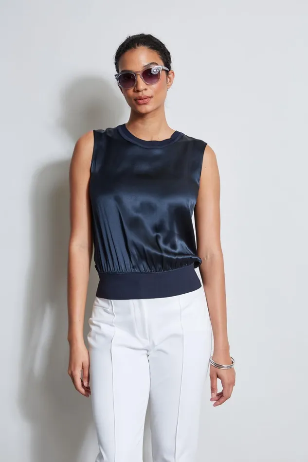 Outlet 8211 Women Tops Elie Tahari Silk Satin Rib Shirt Stargazer