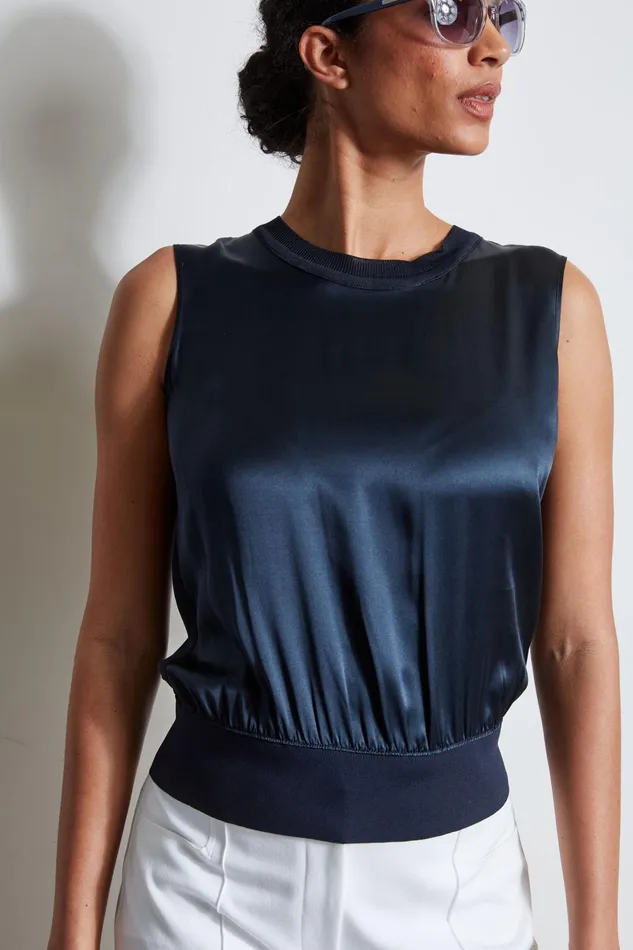 Outlet 8211 Women Tops Elie Tahari Silk Satin Rib Shirt Stargazer