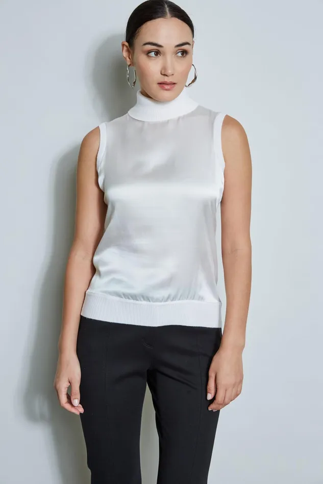 Outlet 8211 Women Tops Elie Tahari Sleeveless Satin Front Sweater Snow