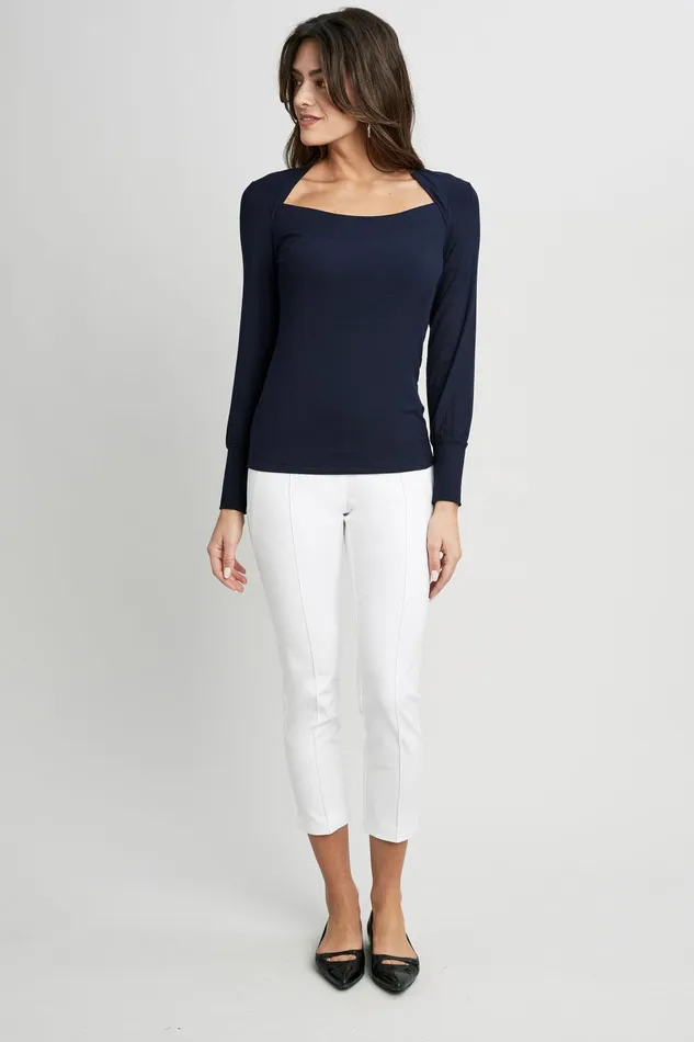 Outlet 8211 Women Tops Elie Tahari Straight Neck Ribbed Knit Ink