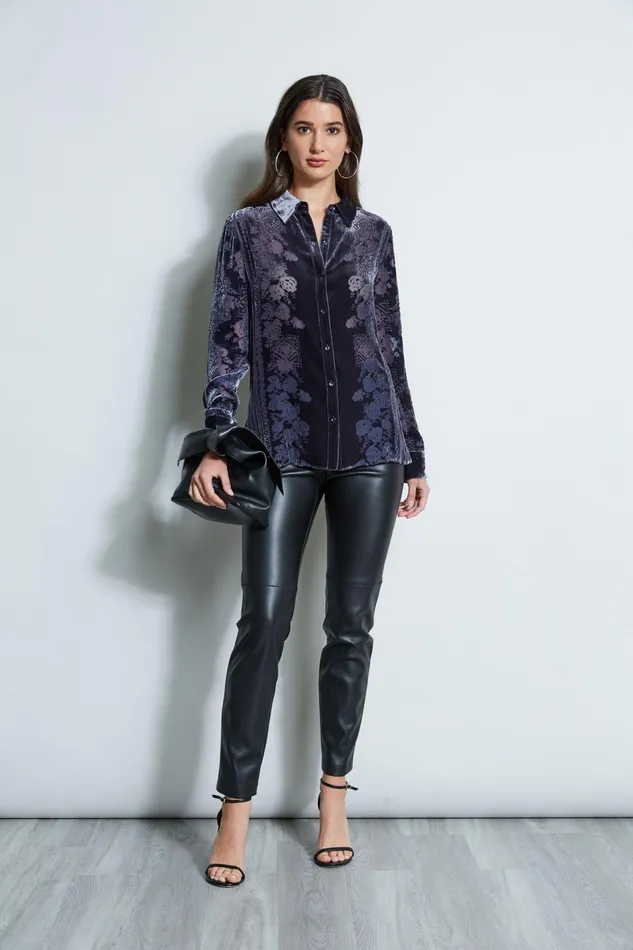 Outlet 8211 Women Tops Elie Tahari Tapestry Velvet Burnout Shirt Slate Blue