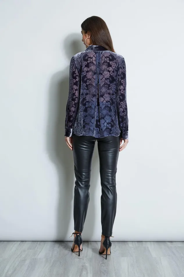 Outlet 8211 Women Tops Elie Tahari Tapestry Velvet Burnout Shirt Slate Blue