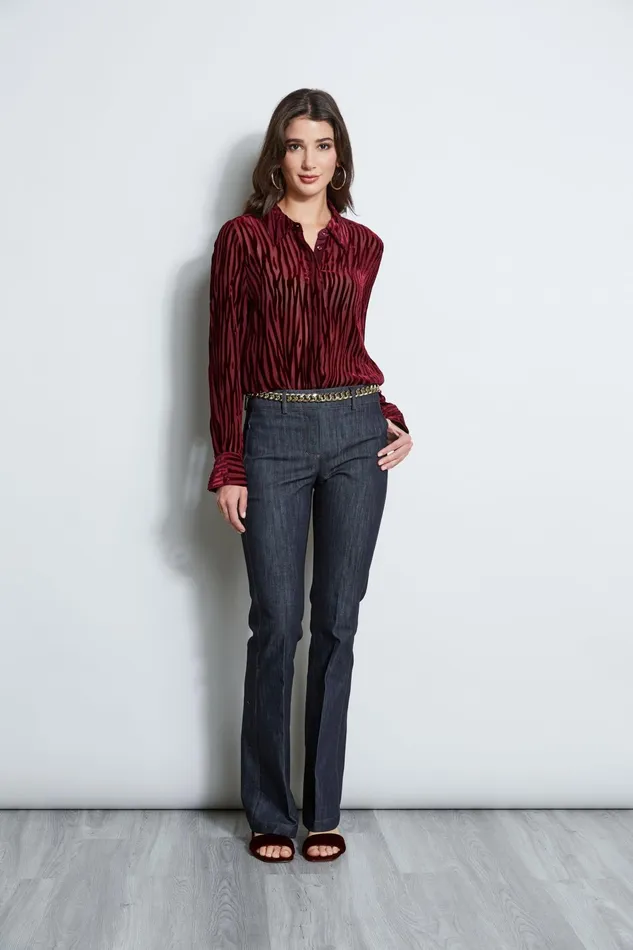 Outlet 8211 Women Tops Elie Tahari Zebra Burnout Velvet Shirt Bordeaux