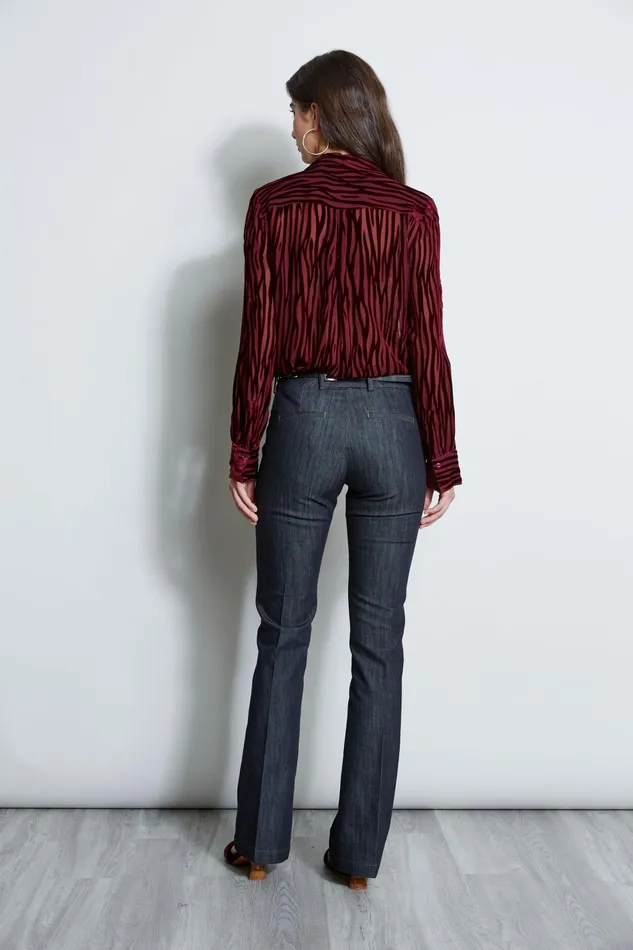 Outlet 8211 Women Tops Elie Tahari Zebra Burnout Velvet Shirt Bordeaux