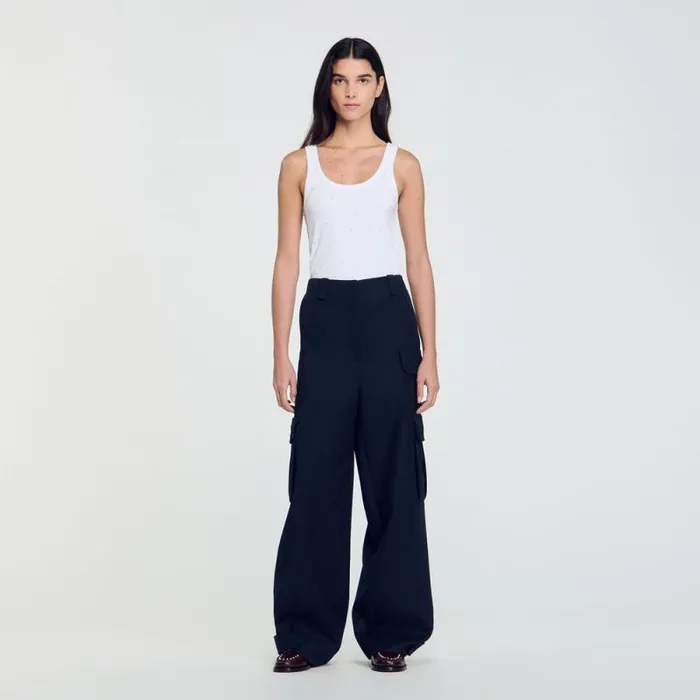 Pants and Shorts Women SANDRO Cargo Trousers Navy Blue
