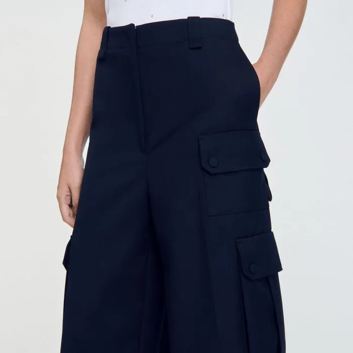 Pants and Shorts Women SANDRO Cargo Trousers Navy Blue