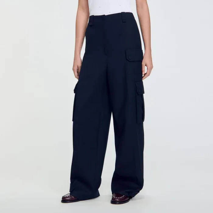 Pants and Shorts Women SANDRO Cargo Trousers Navy Blue
