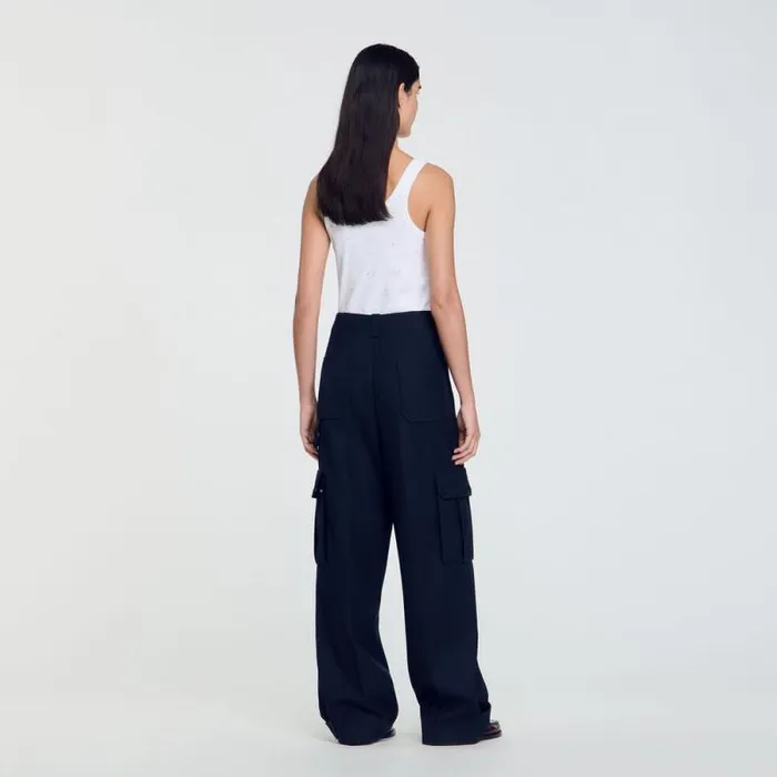 Pants and Shorts Women SANDRO Cargo Trousers Navy Blue