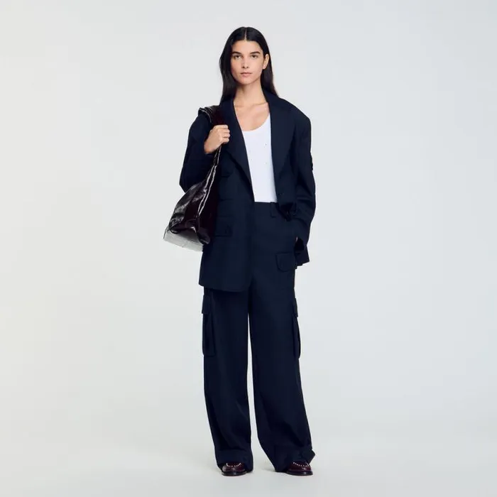 Pants and Shorts Women SANDRO Cargo Trousers Navy Blue