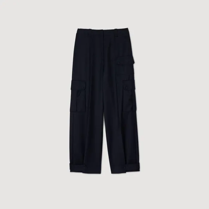 Pants and Shorts Women SANDRO Cargo Trousers Navy Blue