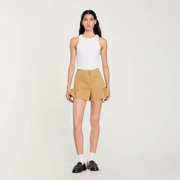 Pants and Shorts Women SANDRO Ruffled Shorts Camel
