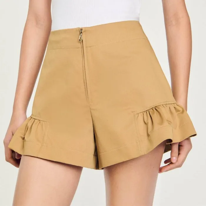 Pants and Shorts Women SANDRO Ruffled Shorts Camel
