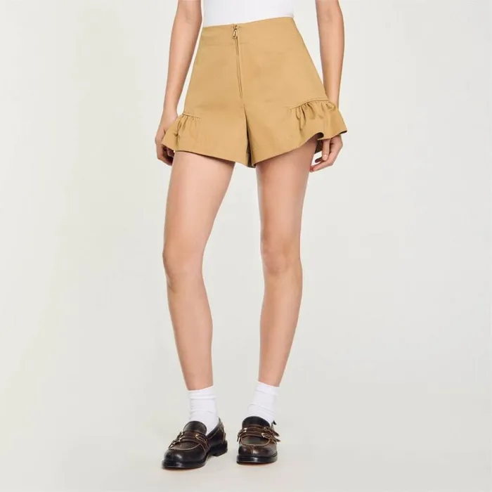 Pants and Shorts Women SANDRO Ruffled Shorts Camel