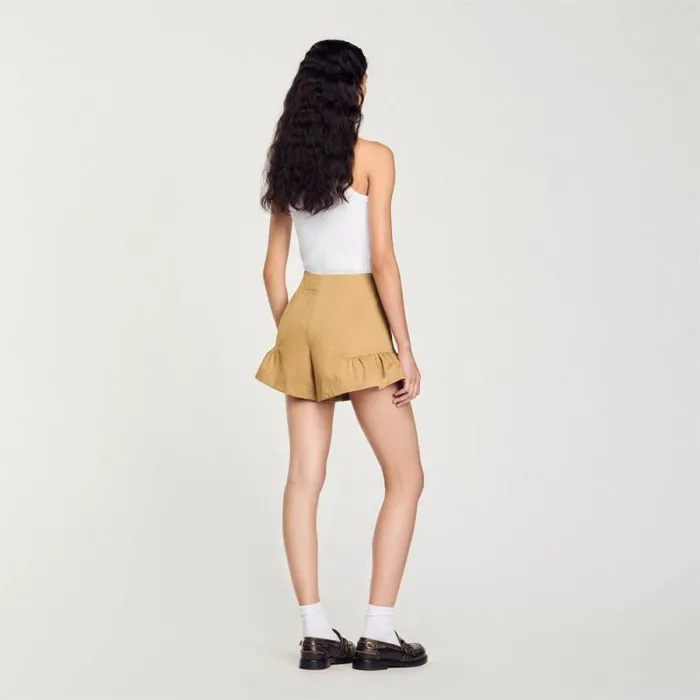Pants and Shorts Women SANDRO Ruffled Shorts Camel