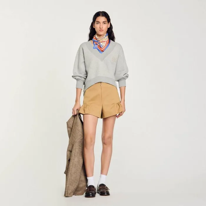Pants and Shorts Women SANDRO Ruffled Shorts Camel