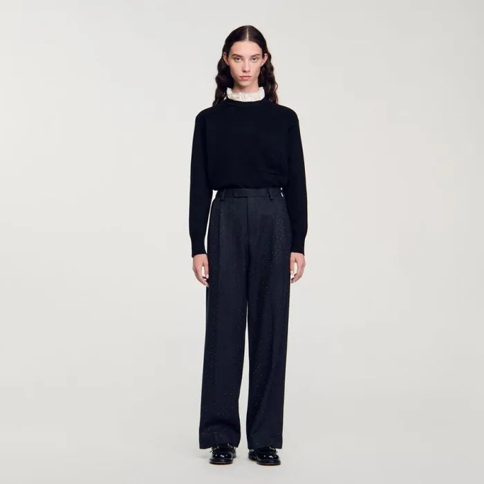Pants and Shorts Women SANDRO Striped Trousers Dark Grey Pants and Shorts Women SANDRO Striped Trousers Dark Grey