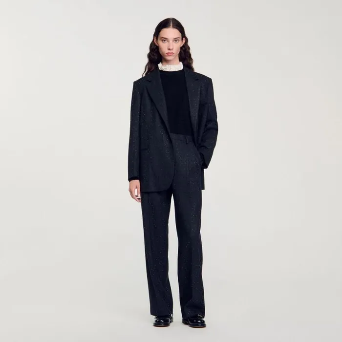 Pants and Shorts Women SANDRO Striped Trousers Dark Grey Pants and Shorts Women SANDRO Striped Trousers Dark Grey