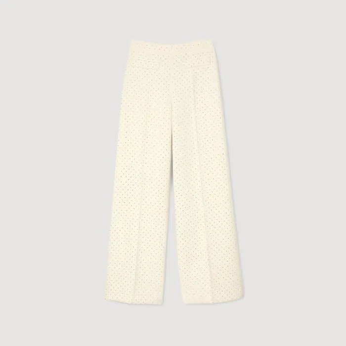 Pants and Shorts Women SANDRO Tweed Rhinestonecovered Trousers Ecru