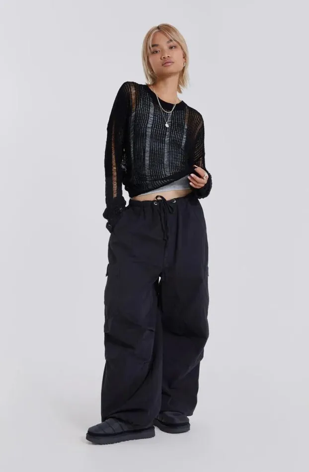 Parachute Pants Women Jaded London Black Parachute Cargo Pants