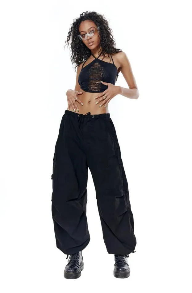 Parachute Pants Women Jaded London Black Parachute Cargo Pants