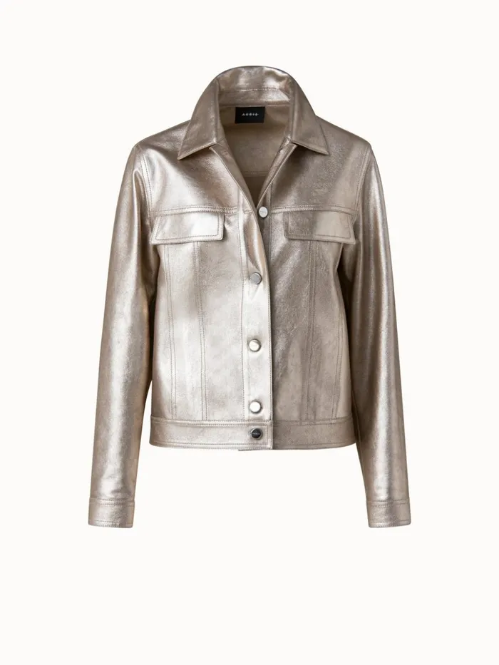 Pearlized Nappa Leather Jacket Gold Women Akris Jackets