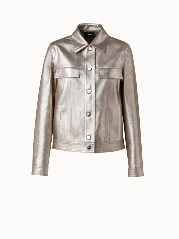 Pearlized Nappa Leather Jacket Gold Women Akris Jackets