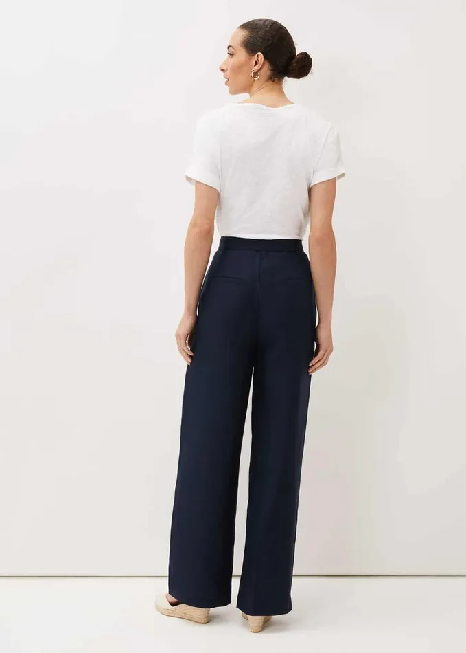 Phase Eight Aaliyah Navy Linen Wide Leg Trousers Navy Women Trousers
