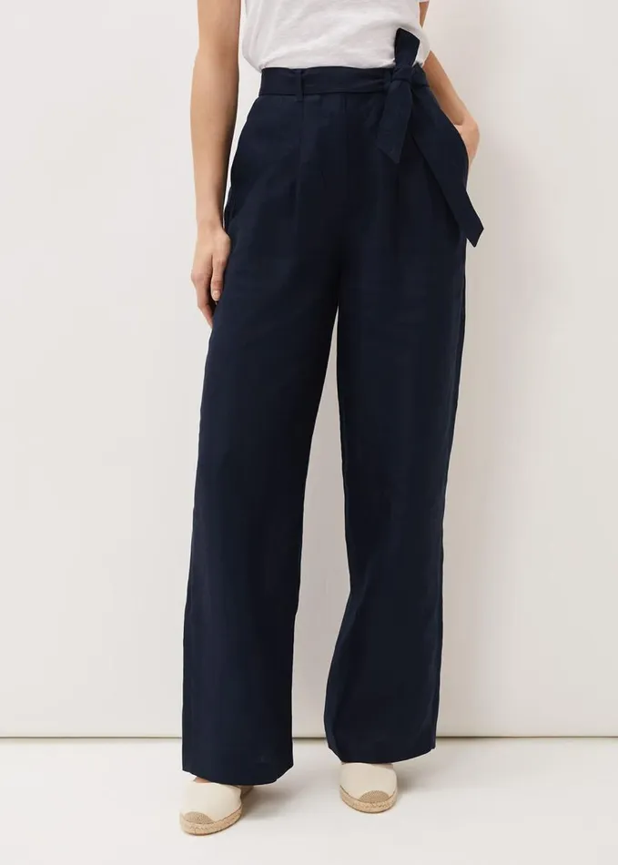 Phase Eight Aaliyah Navy Linen Wide Leg Trousers Navy Women Trousers