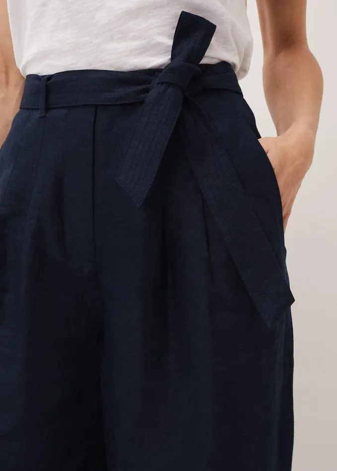 Phase Eight Aaliyah Navy Linen Wide Leg Trousers Navy Women Trousers