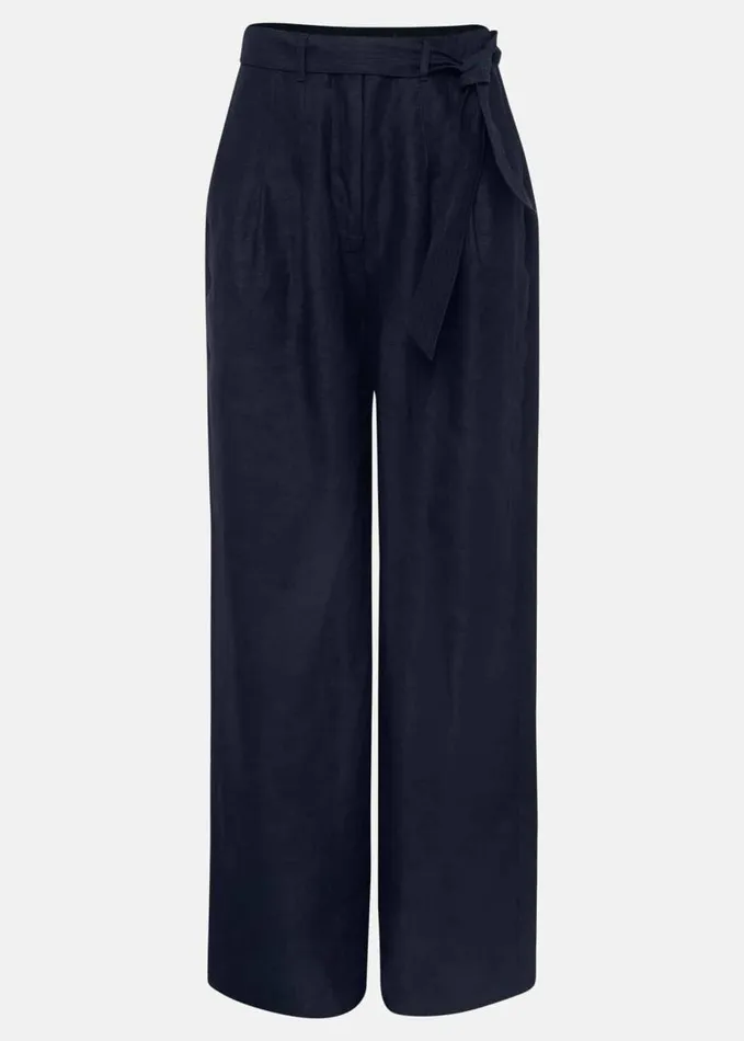 Phase Eight Aaliyah Navy Linen Wide Leg Trousers Navy Women Trousers