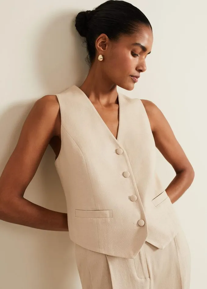 Phase Eight Addison Linen Waistcoat Stone Women Jackets