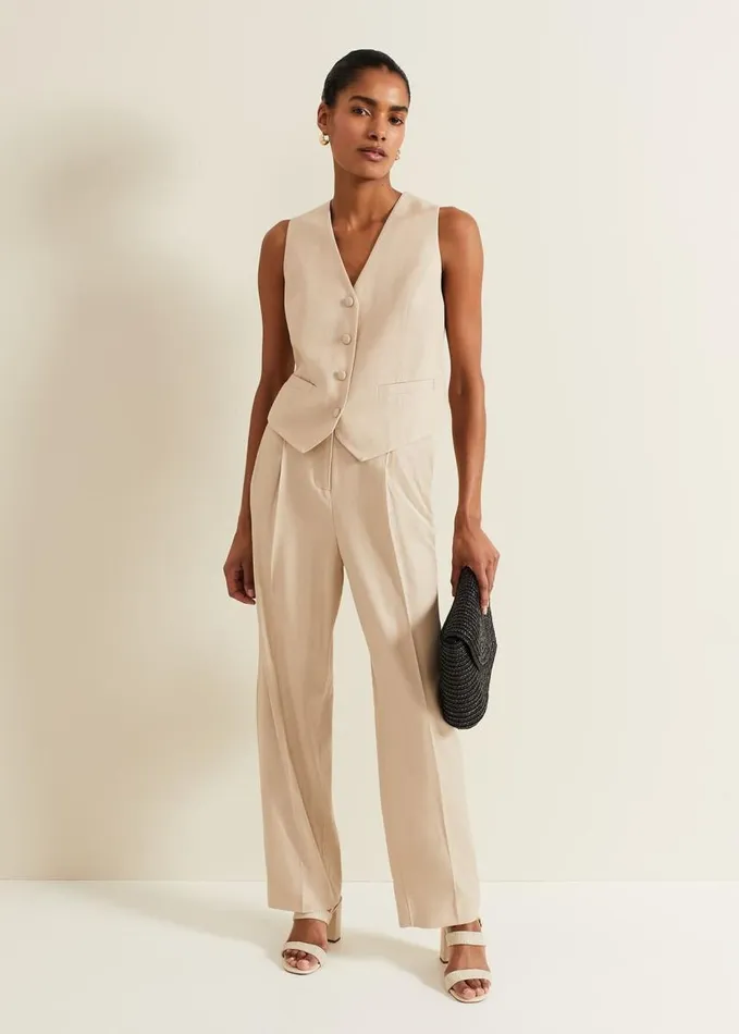 Phase Eight Addison Linen Waistcoat Stone Women Jackets